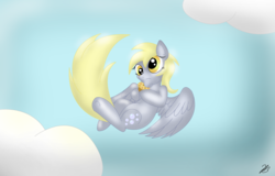 Size: 5203x3332 | Tagged: safe, artist:blue-blazer-pony, derpy hooves, pegasus, pony, g4, female, flying, mare, muffin, solo