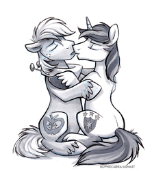 Size: 621x700 | Tagged: safe, artist:kenket, artist:spainfischer, big macintosh, shining armor, earth pony, pony, g4, adultery, duo, gay, imminent kissing, infidelity, kissing, male, monochrome, ship:shiningmac, shipping, sketch, stallion