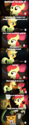Size: 750x3204 | Tagged: safe, apple bloom, applejack, chimera sisters, chimera, earth pony, pony, g4, somepony to watch over me, female, filly, fire, fire swamp, hello, mare, monster, movie reference, multiple heads, parody, rodent of unusual size, swamp, the princess bride, three heads