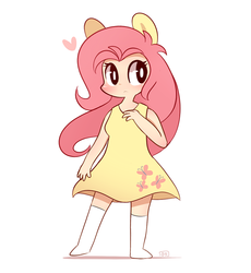 Size: 910x990 | Tagged: safe, artist:php56, fluttershy, human, g4, clothes, dress, eared humanization, female, humanized, missing shoes, socks, solo