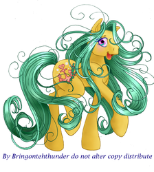 Size: 600x670 | Tagged: safe, artist:kissthethunder, anchors away, earth pony, pony, g3, 2010, female, looking at you, mare, open mouth, open smile, raised hoof, simple background, smiling, solo, standing on two hooves, tail, white background, windswept mane, windswept tail