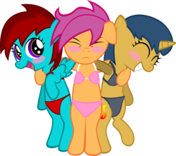 Size: 3986x3532 | Tagged: safe, artist:sasukex125, oc, oc only, oc:faith wings, oc:tagalong, oc:trust, bikini, clothes, crossdressing, cute, high res, not scootaloo, simple background, swimsuit, transparent background, vector