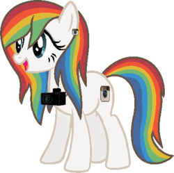 Size: 439x437 | Tagged: safe, artist:sweetalicous, pony, camera, instagram, ponified, rainbow hair, simple background, solo, transparent background