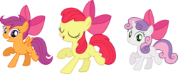 Size: 7209x3000 | Tagged: safe, artist:theshadowstone, apple bloom, scootaloo, sweetie belle, g4, somepony to watch over me, bow, cutie mark crusaders, simple background, transparent background, vector