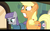 Size: 1680x1050 | Tagged: safe, screencap, applejack, maud pie, earth pony, pony, g4, maud pie (episode), applejack's hat, braid, clothes, cowboy hat, dress, duo, duo female, female, hat, hub logo, letterboxing, mare, shocked, the hub