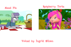 Size: 3000x2000 | Tagged: safe, maud pie, g4, maud pie (episode), my little pony: friendship is magic, english, exploitable meme, high res, ingrid nilson, meme, raspberry torte (strawberry shortcake), rock, same voice actor, strawberry shortcake, strawberry shortcake's berry bitty adventures