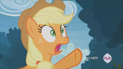 Size: 1280x720 | Tagged: safe, screencap, applejack, g4, maud pie (episode), female, hub logo, hubble, solo