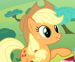 Size: 980x810 | Tagged: safe, screencap, applejack, g4, maud pie (episode), female, lip bite, solo