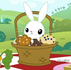 Size: 800x790 | Tagged: safe, screencap, angel bunny, g4, maud pie (episode), apple spice muffins, aweeg*, basket, eating, male, muffin, puffy cheeks, solo