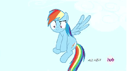 Size: 576x324 | Tagged: safe, screencap, rainbow dash, pegasus, pony, g4, maud pie (episode), season 4, angry, animated, annoyed, cloud, cute, dashabetes, female, flying, frown, glare, he's a rock, hub logo, hubble, madorable, mare, open mouth, ragebow dash, raging dash, rainbow dash is best facemaker, solo, spread wings, the hub, underhoof, wide eyes, wings