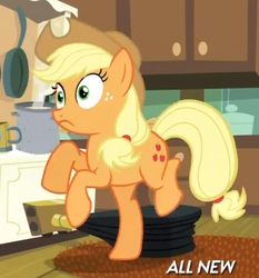 Size: 560x600 | Tagged: safe, screencap, applejack, pony, g4, maud pie (episode), bellows, female, solo, stove, trip, tripping