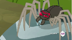 Size: 576x324 | Tagged: safe, screencap, fuzzy legs, spider, g4, maud pie (episode), ambiguous gender, animated, drool, glare, hub logo, hubble, loop, raised eyebrow, solo, the hub