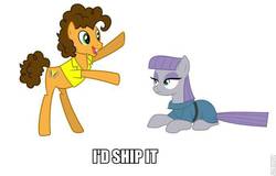 Size: 680x434 | Tagged: safe, cheese sandwich, maud pie, g4, maud pie (episode), my little pony: friendship is magic, clothes, dress, exploitable meme, female, happy, image macro, make it happen, male, maudwich, meme, shipper on deck, shipping, shirt, straight, unamused