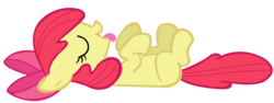 Size: 4000x1504 | Tagged: artist needed, safe, apple bloom, earth pony, pony, g4, apple bloom's bow, behaving like a dog, bow, cute, eyes closed, female, hair bow, on back, playing dead, simple background, solo, tongue out, transparent background