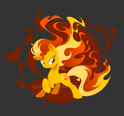 Size: 800x750 | Tagged: safe, artist:hydro-king, sunset shimmer, pony, unicorn, g4, catasterism, evil grin, female, fiery shimmer, fire, fireball, mane of fire, raised hoof, rapidash shimmer, smiling, smirk, solo, sun, sunshine shimmer, tail of fire