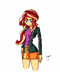 Size: 666x800 | Tagged: safe, artist:xonitum, sunset shimmer, equestria girls, g4, animated, belly button, female, midriff, solo