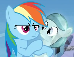 Size: 382x296 | Tagged: safe, screencap, glass slipper, rainbow dash, crystal pony, pony, g4, filly, stranger danger