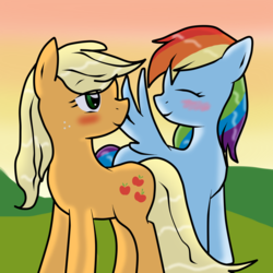 Size: 2000x2000 | Tagged: safe, artist:stockingstreams, applejack, rainbow dash, g4, blushing, female, high res, lesbian, ship:appledash, shipping, wet mane