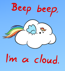 Size: 940x1032 | Tagged: safe, artist:mr-1, rainbow dash, pegasus, pony, g4, artifact, beep beep, cloud, female, mare, meme, solo