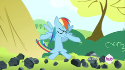 Size: 1920x1080 | Tagged: safe, screencap, rainbow dash, g4, maud pie (episode), female, flying, hub logo, solo