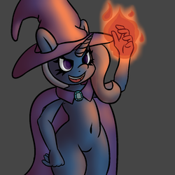 Size: 1000x1000 | Tagged: safe, artist:psicarii, trixie, anthro, g4, belly button, female, fire, magic, pyromancy, solo