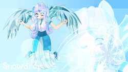 Size: 3840x2160 | Tagged: safe, artist:an-m, oc, oc only, oc:snowdrop, human, crystallized, eared humanization, high res, humanized, solo, winged humanization