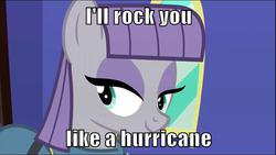 Size: 500x281 | Tagged: safe, edit, edited screencap, screencap, maud pie, earth pony, pony, g4, maud pie (episode), bedroom eyes, caption, female, image macro, impact font, mare, meme, rock pun, rock you like a hurricane, scorpions, solo, song reference, the scorpions