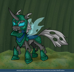 Size: 900x880 | Tagged: dead source, safe, artist:php13, shining armor, changeling, g4, armor, askchrysalis, changeling officer, changelingified, knight, male, solo, warrior