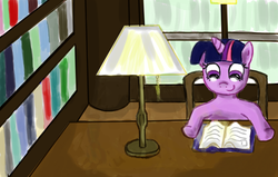 Size: 796x506 | Tagged: safe, artist:iemikas, twilight sparkle, g4, female, lamp, library, solo, table
