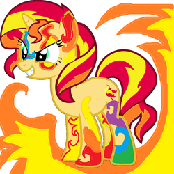 Size: 944x944 | Tagged: safe, edit, sunset shimmer, pony, g4, 1000 hours in ms paint, bad edit, female, ms paint, rainbow power, rainbow power-ified, solo