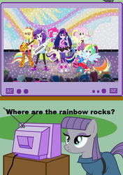 Size: 501x711 | Tagged: safe, applejack, fluttershy, maud pie, pinkie pie, rainbow dash, rarity, twilight sparkle, equestria girls, g4, my little pony equestria girls: rainbow rocks, exploitable meme, meme, pun, rock, rock pun, text, tv meme