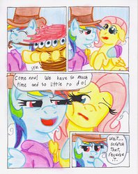 Size: 795x1004 | Tagged: safe, artist:the1king, fluttershy, rainbow dash, pegasus, pony, comic:fluttershy and the rainbow factory, fanfic:rainbow factory, g4, comic, female, mare, parody, roald dahl, traditional art, willy wonka, willy wonka and the chocolate factory