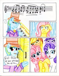 Size: 786x1016 | Tagged: safe, artist:the1king, applejack, fluttershy, pinkie pie, rainbow dash, rarity, twilight sparkle, alicorn, pony, comic:fluttershy and the rainbow factory, fanfic:rainbow factory, g4, comic, female, mane six, mare, parody, roald dahl, traditional art, twilight sparkle (alicorn), willy wonka, willy wonka and the chocolate factory