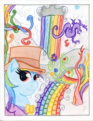 Size: 1024x1326 | Tagged: safe, artist:the1king, rainbow dash, pony, comic:fluttershy and the rainbow factory, fanfic:rainbow factory, g4, comic, female, mare, parody, roald dahl, traditional art, willy wonka, willy wonka and the chocolate factory