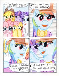 Size: 788x1013 | Tagged: safe, artist:the1king, applejack, fluttershy, pinkie pie, rainbow dash, rarity, twilight sparkle, alicorn, pony, comic:fluttershy and the rainbow factory, fanfic:rainbow factory, g4, comic, female, mane six, mare, parody, pure imagination, roald dahl, song, song parody, traditional art, twilight sparkle (alicorn), willy wonka, willy wonka and the chocolate factory