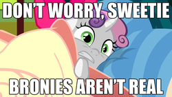 Size: 1280x720 | Tagged: safe, sweetie belle, g4, my little pony: friendship is magic, somepony to watch over me, caption, exploitable meme, female, image macro, meme, solo, sweetie belle's nightmare