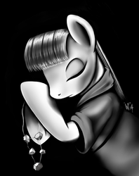 Size: 566x716 | Tagged: safe, artist:wolverfox, maud pie, g4, maud pie (episode), black and white, female, grayscale, ian curtis, joy division, monochrome, rock candy, solo