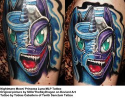 Size: 1006x794 | Tagged: safe, artist:slifertheskydragon, nightmare moon, princess luna, human, g4, irl, irl human, photo, tattoo