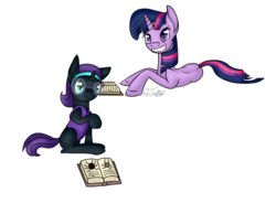 Size: 937x689 | Tagged: safe, artist:rebeccabluebreeze, twilight sparkle, oc, oc:nyx, g4, duo