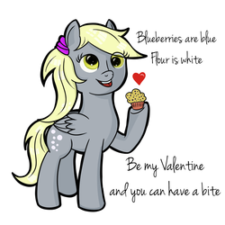 Size: 1008x1008 | Tagged: safe, derpy hooves, pegasus, pony, g4, female, hearts and hooves day cards, mare, muffin, ponytail, solo, valentine