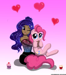 Size: 2424x2749 | Tagged: safe, artist:helenasherzblut, pinkie pie, human, g4, duo, high res, hug