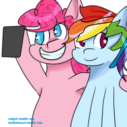 Size: 3000x3000 | Tagged: safe, artist:sadyuri, pinkie pie, rainbow dash, g4, 30 minute art challenge, female, high res, lesbian, selfie, ship:pinkiedash, shipping