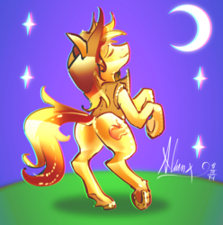 Size: 3961x4000 | Tagged: safe, artist:alumx, braeburn, earth pony, pony, g4, butt, horseshoes, male, moon, plot, solo, underhoof