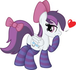 Size: 1099x1011 | Tagged: safe, artist:drawponies, oc, oc only, pegasus, pony, bow, butt, clothes, female, heart, looking at you, looking back, plot, socks, solo, striped socks