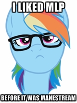 Size: 160x213 | Tagged: safe, rainbow dash, g4, before it was cool, exploitable meme, female, hipster, image macro, meme, solo