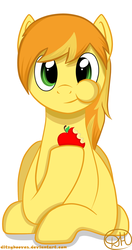 Size: 1354x2556 | Tagged: safe, artist:shiarr, braeburn, g4, :t, apple, eating, male, simple background, solo