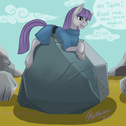Size: 1000x1000 | Tagged: safe, artist:phathusa, maud pie, tom, earth pony, pony, g4, cargo ship, clothes, eyeshadow, female, makeup, mare, open mouth, open smile, rock, rockcon, ship:tomaud, shipping, smiling, unshorn fetlocks, when she smiles