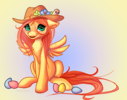 Size: 1057x834 | Tagged: safe, artist:kitchiki, fluttershy, g4, egg, female, hat, solo