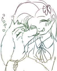 Size: 662x828 | Tagged: safe, artist:misocha, fluttershy, dog, human, g4, female, humanized, licking, pixiv, solo