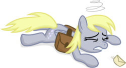 Size: 819x447 | Tagged: safe, artist:moemneop, derpy hooves, pegasus, pony, g4, eyes closed, female, gritted teeth, letter, mail, mailbag, mailmare, mare, pain, prone, saddle bag, simple background, solo, transparent background, tripped